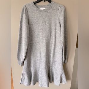 GAP Women’s Small Grey Sweatshirt Dress Round Neck Ruffled Hem Long Sleeve